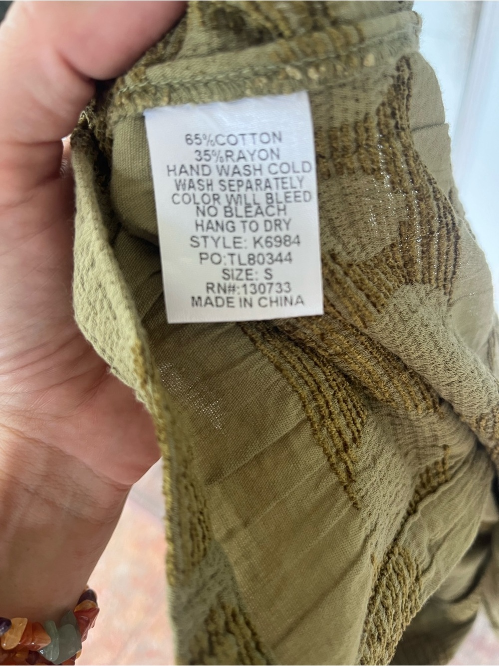 Umgee Olive Green Textured Polka Dot Oversized Button Up Top S - Picture 8 of 8